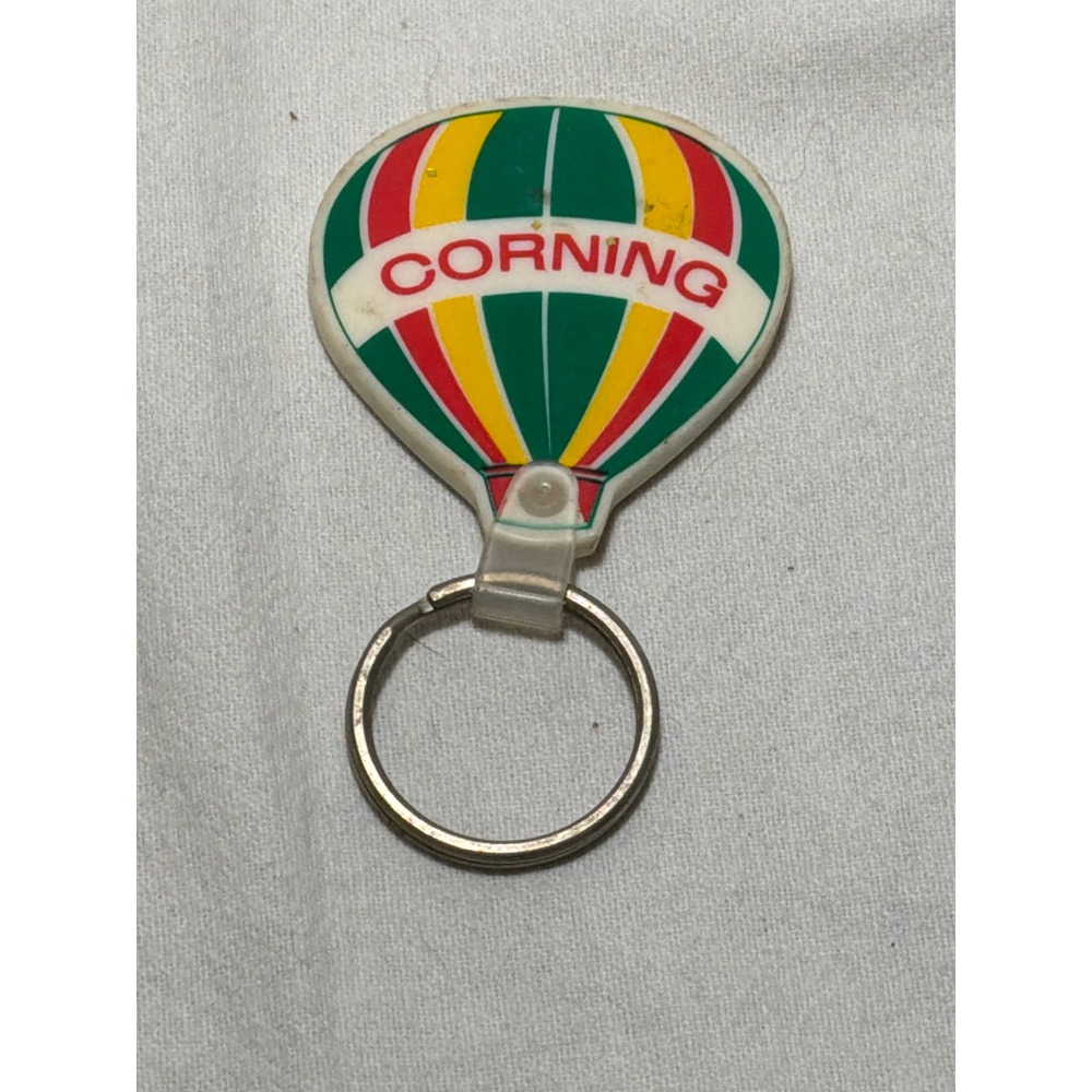 Vintage Corning Hot Air Balloon Keychain Rubber Advertising Souvenir Multi-Color